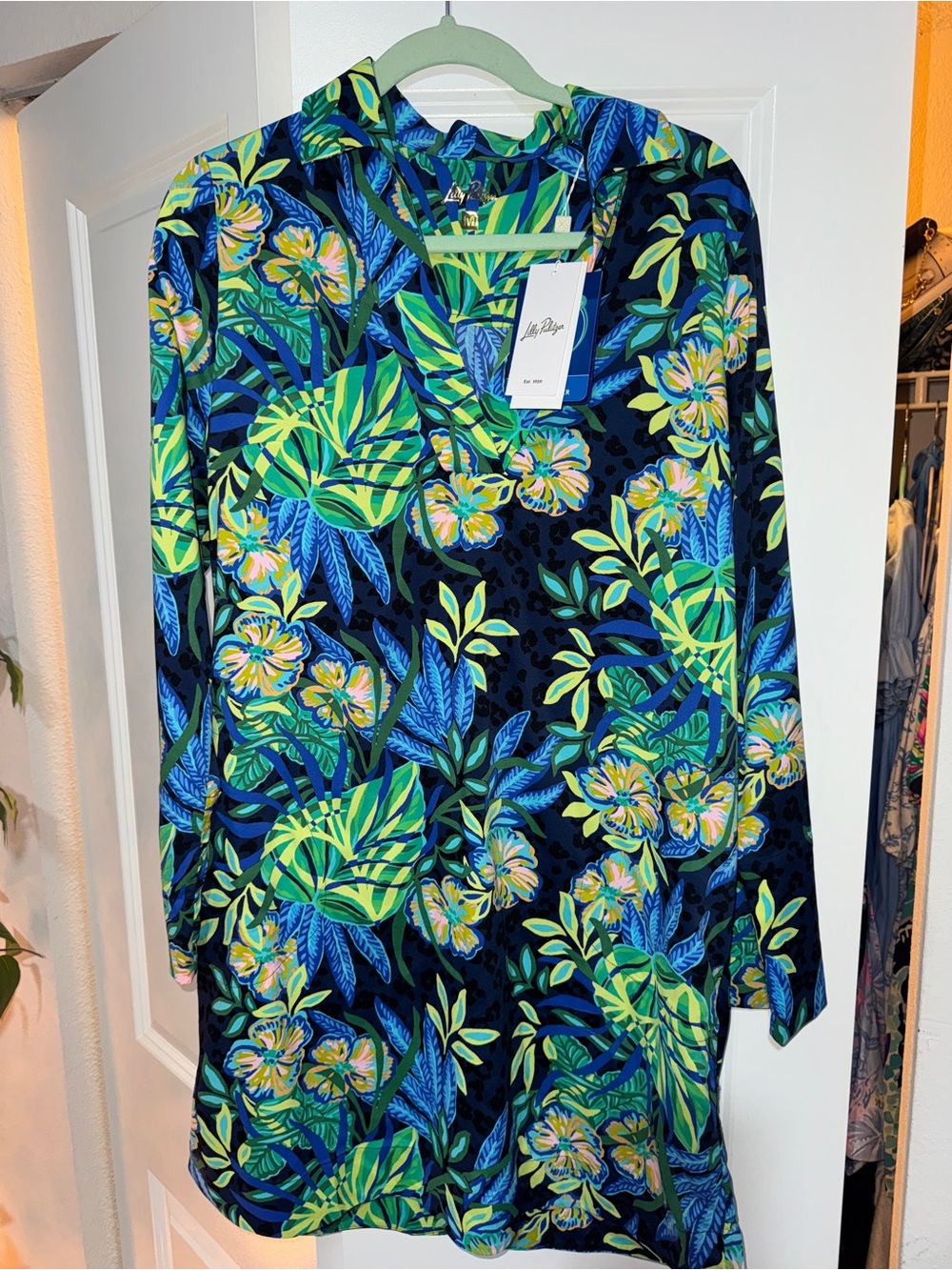 Lilly Pulitzer Navy Long-Sleeve Tunic with Blue, Green & Yellow Floral Print